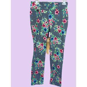 PECK & PECK ANKLE CROPPED FLORAL STRAIGHT LEG FLAT FRONT PULLON STRETCH PANTS 2